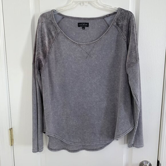Lucky Brand Velour Thermal Waffle Top Textured Tee Charcoal Gray Size Large - Picture 3 of 5